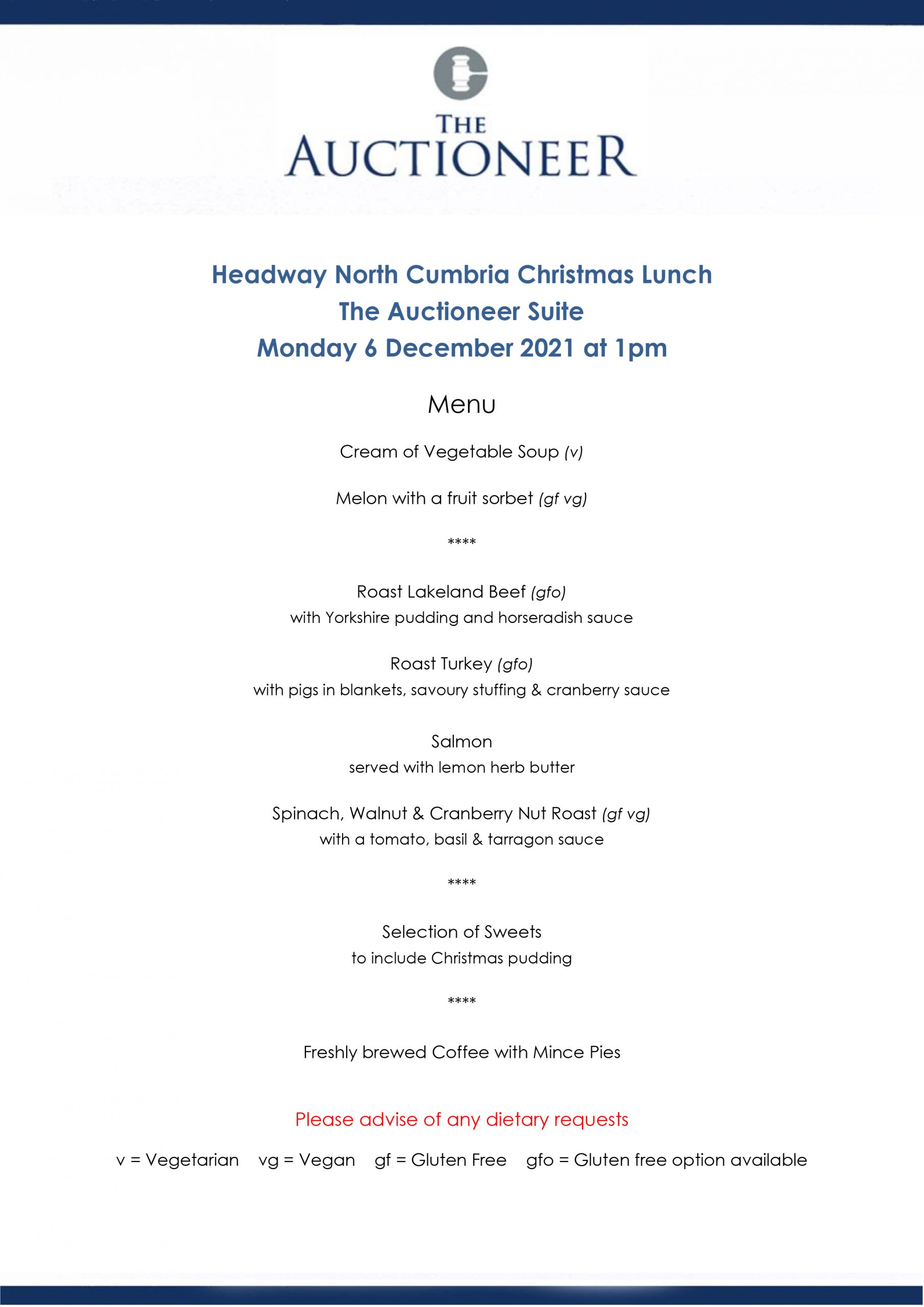 Christmas Lunch 2021 Headway North Cumbria